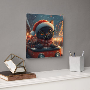 Black Cat Roller Onderzetter Kerst Vierkante Klok