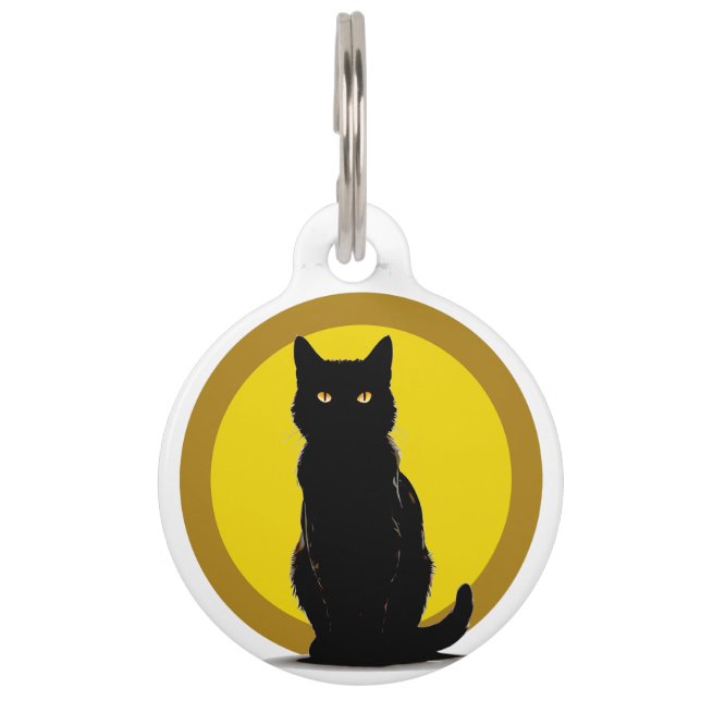 Black Cat Ronde Pet Tag Huisdierpenning (Voorkant)