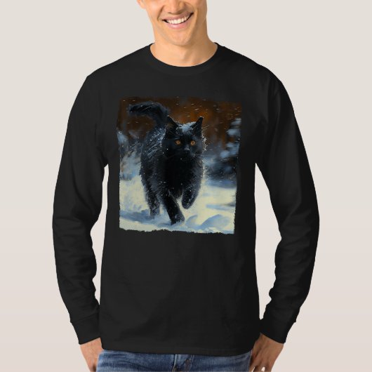 Black Cat Running Snow T-shirt (Voorkant)