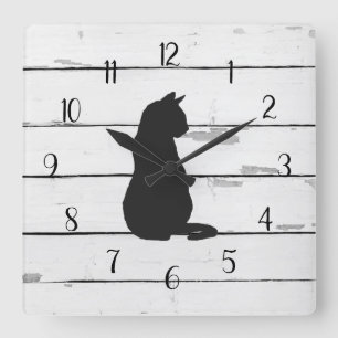 Black Cat Rustic Shiplap Farmhouse Decor Vierkante Klok