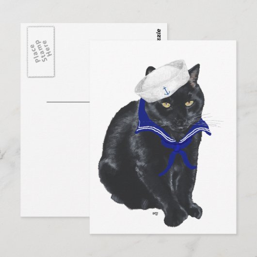 Black Cat Sailor Briefkaart (Voorkant / Achterkant)