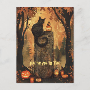 Black Cat Samhain Halloween Wenskaart Feestdagenkaart