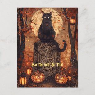 Black Cat Samhain Halloween Wenskaart Feestdagenkaart