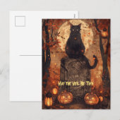 Black Cat Samhain Halloween Wenskaart Feestdagenkaart (Voorkant / Achterkant)