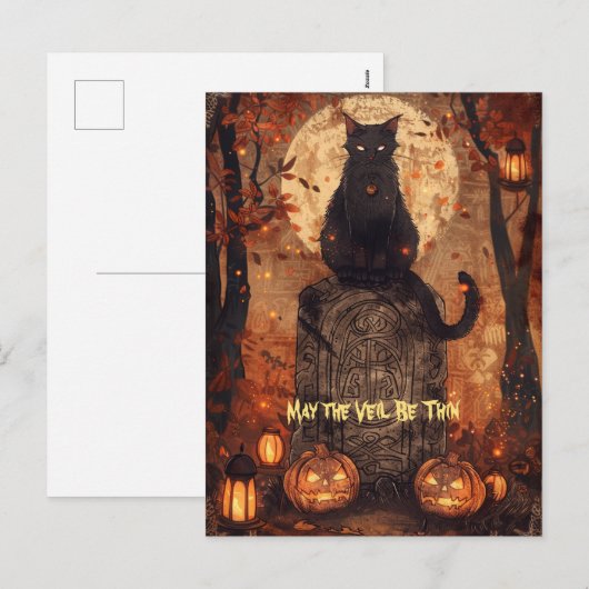 Black Cat Samhain Halloween Wenskaart Feestdagenkaart (Voorkant / Achterkant)