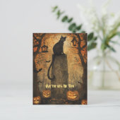 Black Cat Samhain Halloween Wenskaart Feestdagenkaart (Staand voorkant)