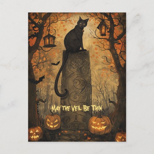 Black Cat Samhain Halloween Wenskaart Feestdagenkaart (Voorkant)