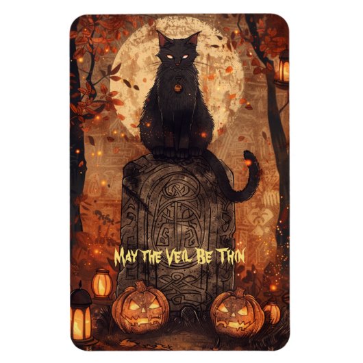 Black Cat Samhain Halloween Wenskaart Magneet (Verticaal)