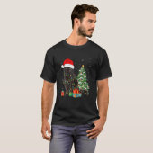Black Cat Santa Angled Up In Christmas Lights Xmas T-shirt (Voorkant volledig)
