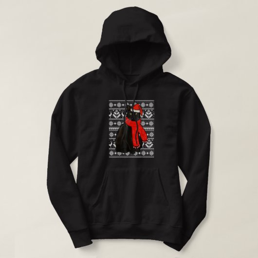 Black Cat Santa Hat Ugly kerstSweater Funny X Hoodie (Design voorkant)