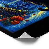 Black Cat Santa Hat Van Gogh Starry Night Christma Poster (Hoek)