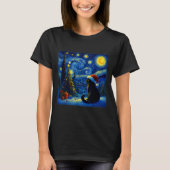 Black Cat Santa Hat Van Gogh Starry Night Christma T-shirt (Voorkant)