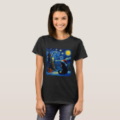 Black Cat Santa Hat Van Gogh Starry Night Christma T-shirt (Voorkant volledig)