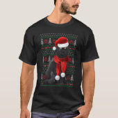 Black Cat Santa Hat Xmas Tree Lights Ugly Christma T-shirt (Voorkant)