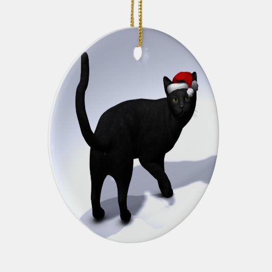 Black Cat Santa Keramisch Ornament (Rechts)