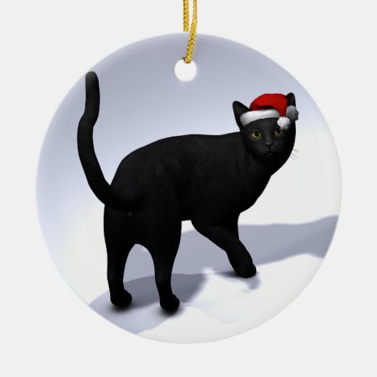 Black Cat Santa Keramisch Ornament (Voorkant)