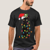 Black Cat Santa Tangled Up In Christmas Lights _1  T-shirt (Voorkant)