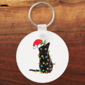 Black Cat Santa Tangled Up In Christmas Lights Sleutelhanger (Voorkant)