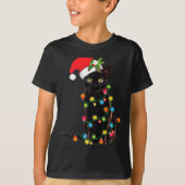 Black Cat Santa Tangled Up In Christmas Lights  T-shirt (Voorkant)