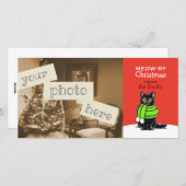 Black Cat Scarf-kerstrode streep Feestdagenkaart (Voorkant / Achterkant)