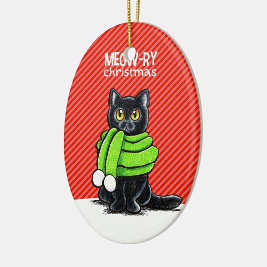 Black Cat Scarf Meow-ry Kerstmis Keramisch Ornament (Links)