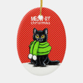 Black Cat Scarf Meow-ry Kerstmis Keramisch Ornament (Voorkant)