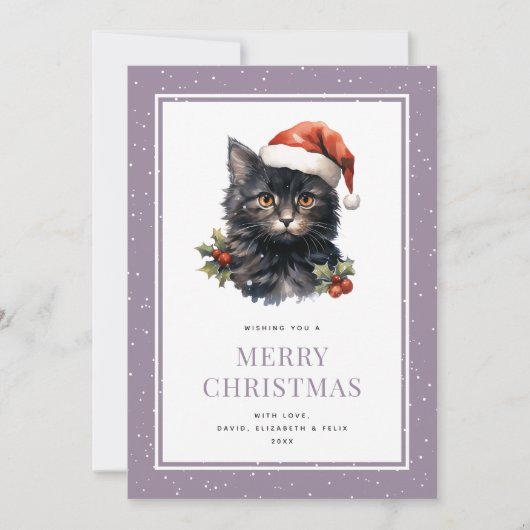 Black Cat Schattige Paarse Merry Christmas Kaart (Voorkant)