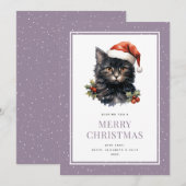 Black Cat Schattige Paarse Merry Christmas Kaart (Voorkant / Achterkant)