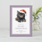Black Cat Schattige Paarse Merry Christmas Kaart (Staand voorkant)