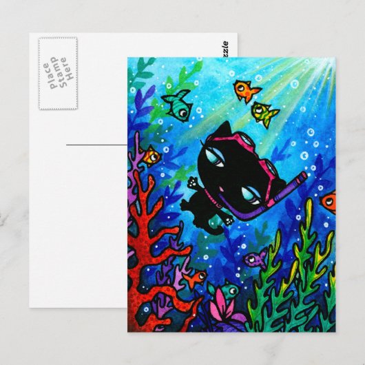Black Cat Scuba Dive Fish Marine Art Briefkaart (Voorkant / Achterkant)