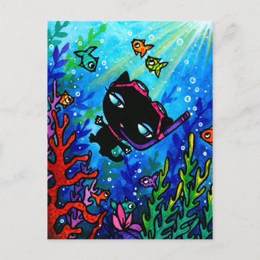 Black Cat Scuba Dive Fish Marine Art Briefkaart (Voorkant)