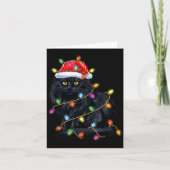 Black Cat Shirt Christmas Lights Funny Santa Cat F Kaart (Voorkant)