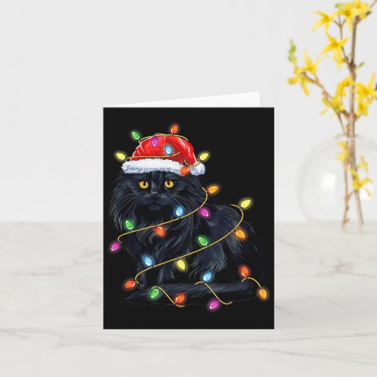 Black Cat Shirt Christmas Lights Funny Santa Cat F Kaart (Gele Bloem)