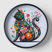 Black Cat silhouet gemaakt van kleurrijke bloemen (Voorkant)