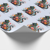 Black Cat silhouet gemaakt van kleurrijke bloemen Cadeaupapier (Hoek)