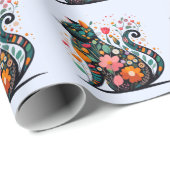 Black Cat silhouet gemaakt van kleurrijke bloemen Cadeaupapier (Rol Hoek)