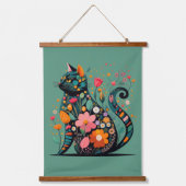 Black Cat silhouet gemaakt van kleurrijke bloemen Hangend Wandkleed (Voorkant)