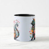 Black Cat silhouet gemaakt van kleurrijke bloemen Mok (Midden)