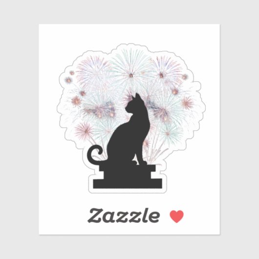  Black Cat Silhouette Artistic Fireworks New Year  Sticker (Vel)
