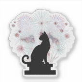  Black Cat Silhouette Artistic Fireworks New Year  Sticker (Voorkant)