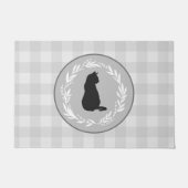 Black Cat Silhouette Buffalo Check Pattern Grey Deurmat (Voorkant)