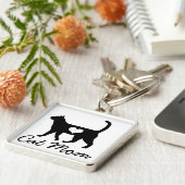 Black Cat Silhouette Cat Mam Sleutelhanger (Zijkant)