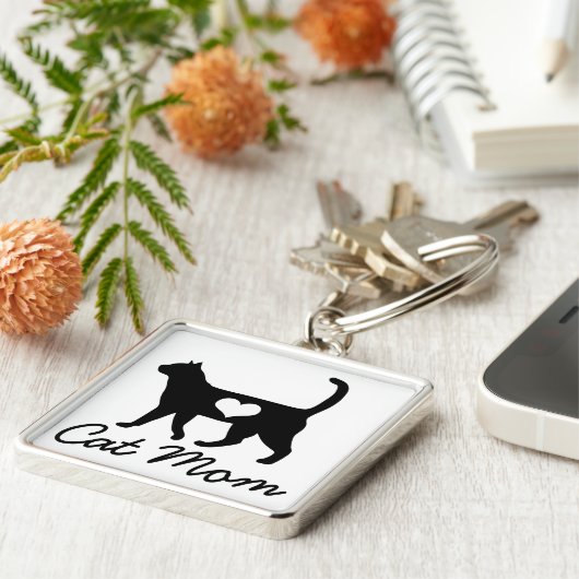 Black Cat Silhouette Cat Mam Sleutelhanger (Zijkant)