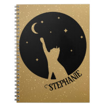 Black Cat Silhouette die de maan en de sterren lek