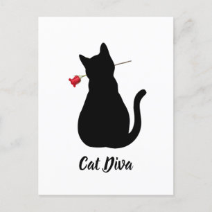 Black Cat Silhouette Diva Red Rose Pet Lover Fun Briefkaart