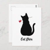 Black Cat Silhouette Diva Red Rose Pet Lover Fun Briefkaart (Voorkant / Achterkant)