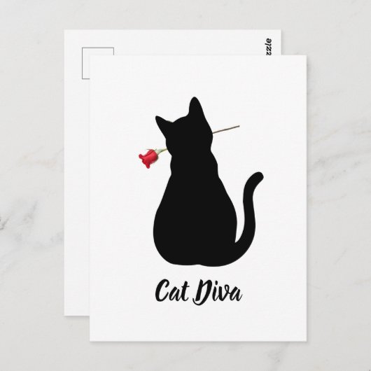 Black Cat Silhouette Diva Red Rose Pet Lover Fun Briefkaart (Voorkant / Achterkant)