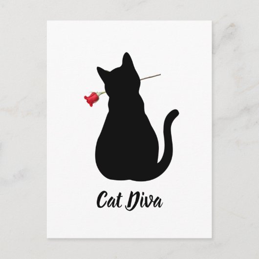 Black Cat Silhouette Diva Red Rose Pet Lover Fun Briefkaart (Voorkant)