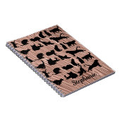 Black Cat Silhouette Draapblauw Roos Gold Notitieboek (Rechterzijde)