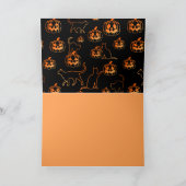 Black Cat Silhouette en Jack o'lanterns Halloween Kaart (Binnen)